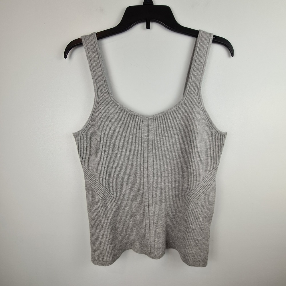 White House Black Market Heather Mercury Gray Ribbed Knit Sweater Tank Top XL